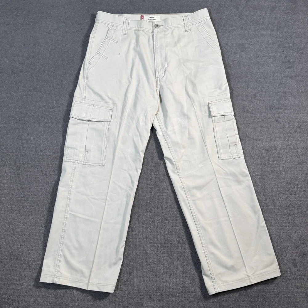 Vtg Levi's Cargo Pants Men's 36x30 Loose Straight White Baggy Skate Y2K Cotton